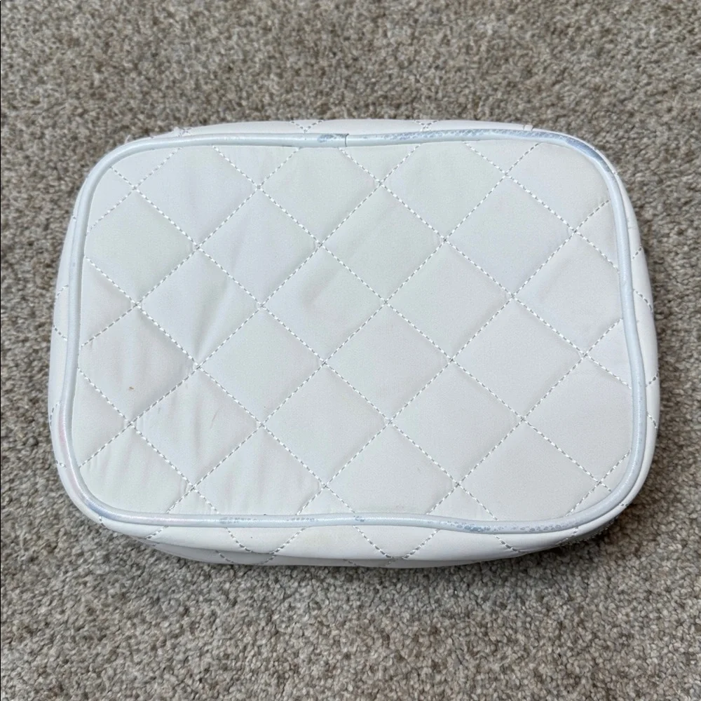 Trish McEvoy White Quilted Zip-Around Makeup Bag Travel Cosmetic Case